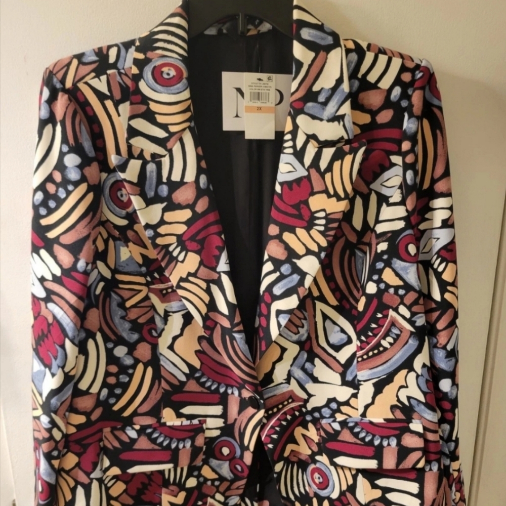 NWT Nina Parker Colorful Tribal Print Blazer 2X
